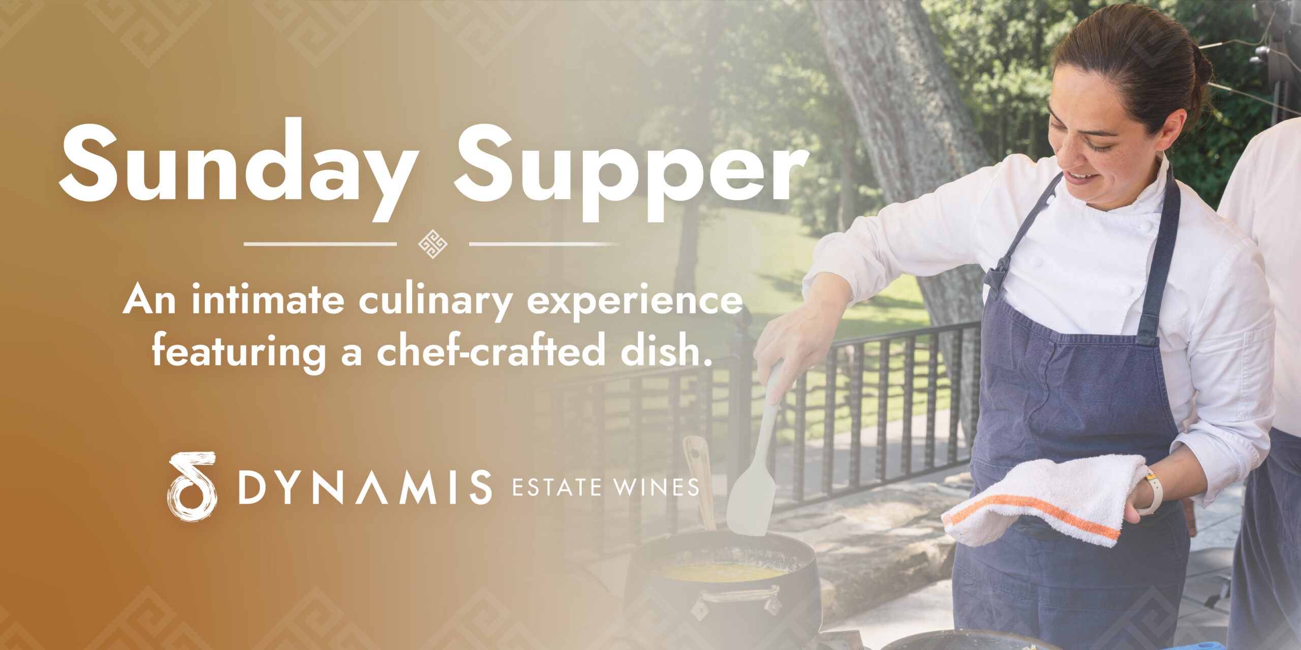 Graphic with chef on right and text saying 'Sunday Supper' on the left.